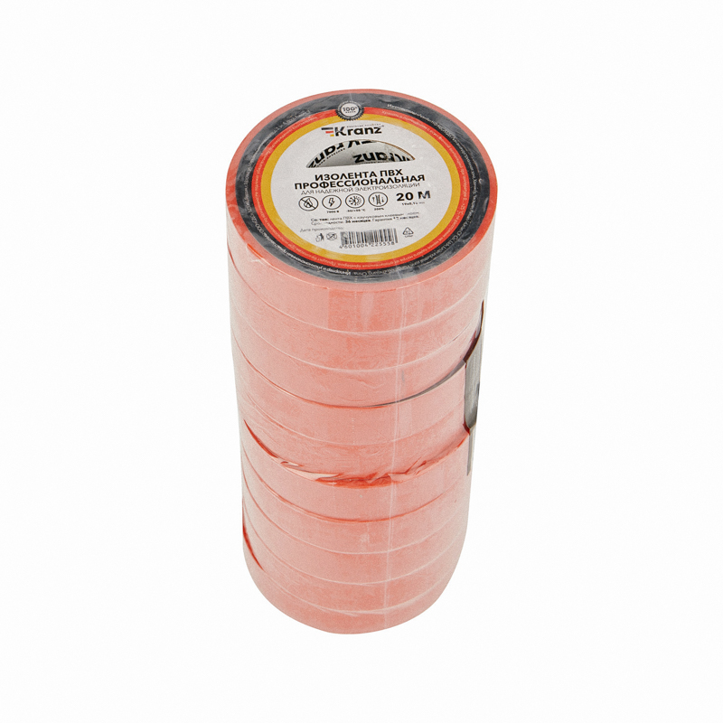 Изолента красная ПВХ, 19 мм х 20 м, профессиональная KRANZ KR-09-2804