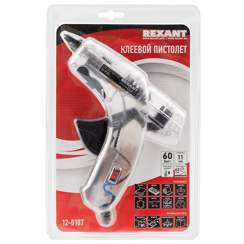 Пистолет клеевой, 60 Вт, прозрачный корпус REXANT 12-0107