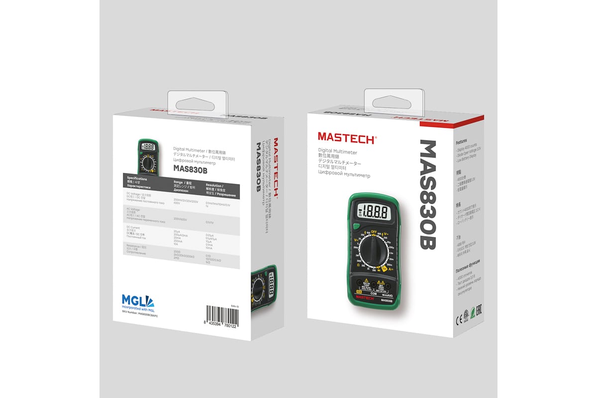 Мультиметр цифровой, обрезиненный корпус MASTECH MAS830B