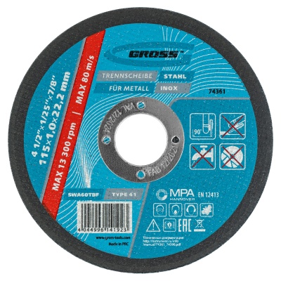 Круг отрезной по металлу 115х1,0 мм, SWA60TBF GROSS 74361