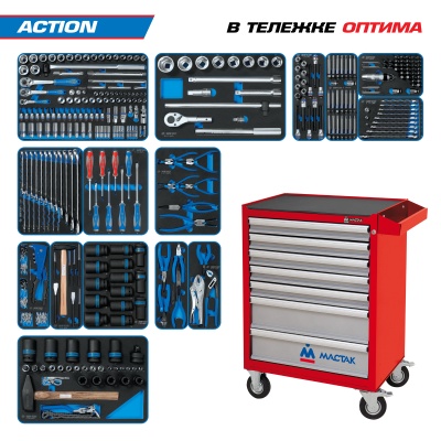 Набор инструментов 327 предметов, "ACTION", в красной тележке KING TONY 934-327AMR