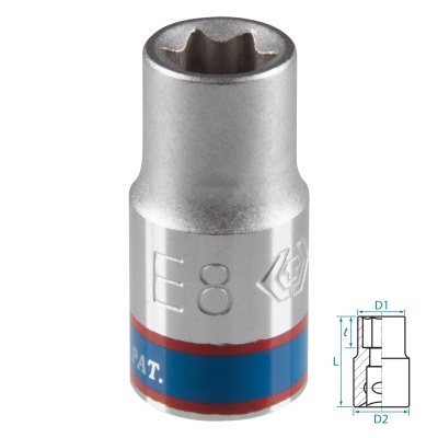 Головка торцевая TORX Е-стандарт 1/4", E8, L = 24 мм KING TONY 237508M