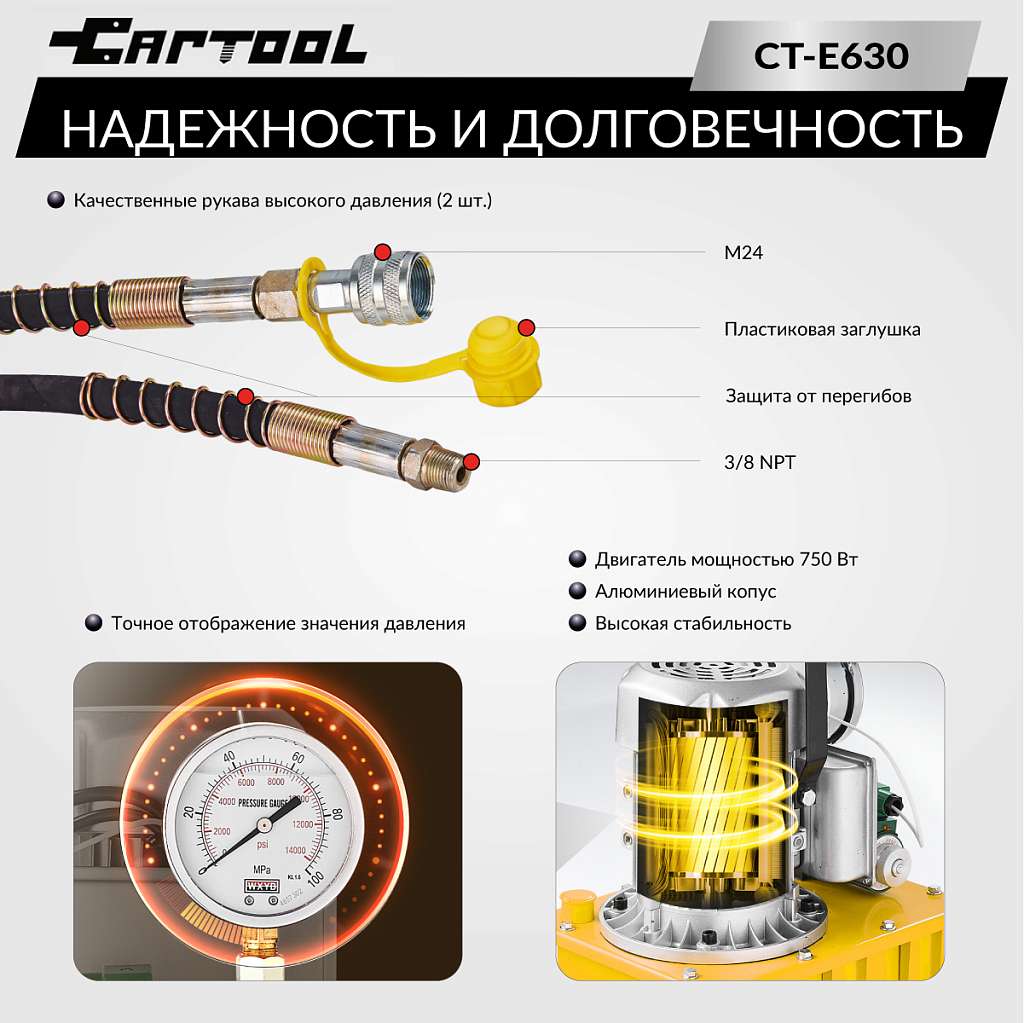 Насос гидравлический ручной с электроприводом CAR-TOOL CT-E630
