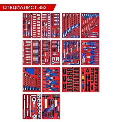 Набор инструментов 352 предмета, "СПЕЦИАЛИСТ 352", для тележки, 17 ложементов МАСТАК 5-00352