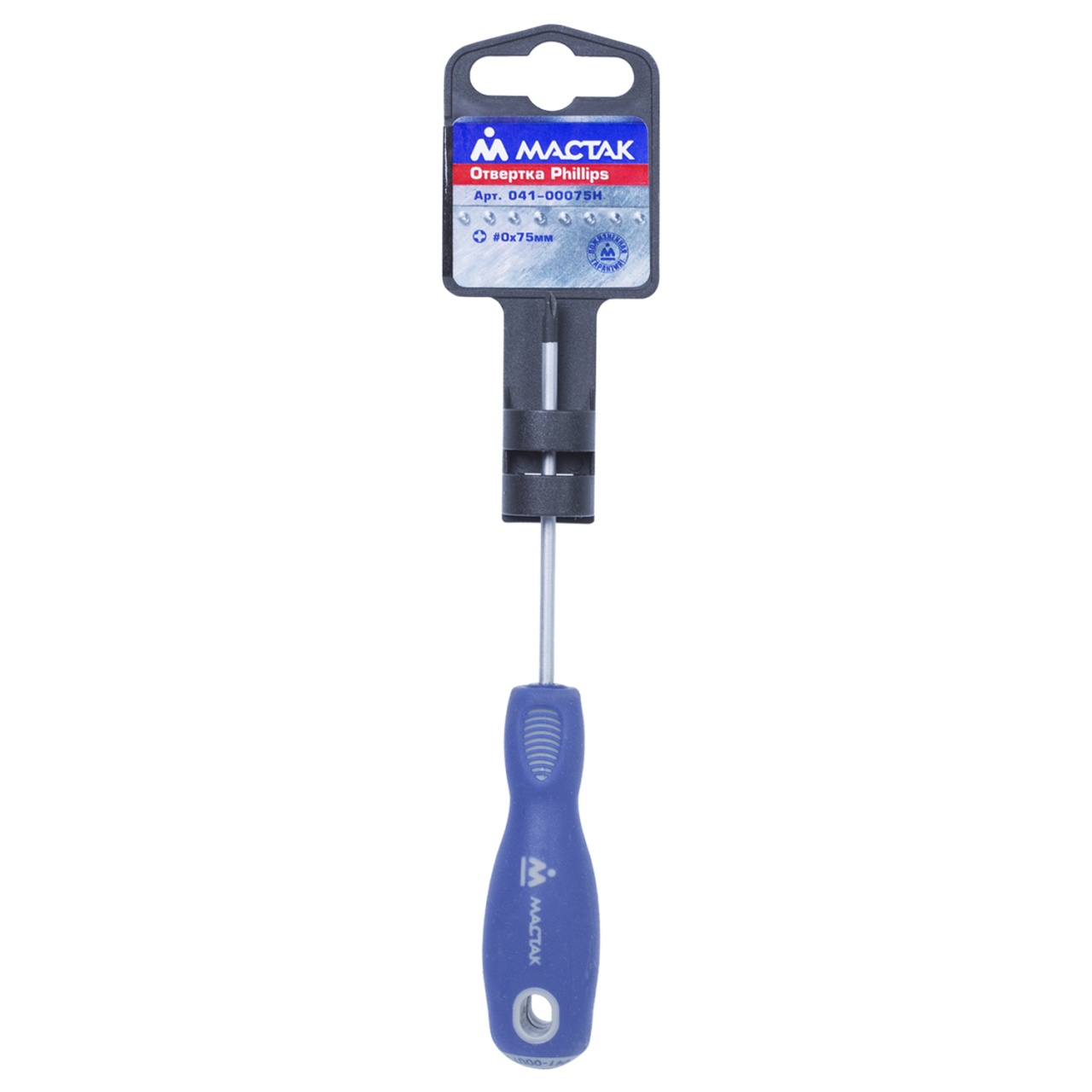 Отвертка крестовая Phillips, PH0, 75 мм, держатель МАСТАК 041-00075H