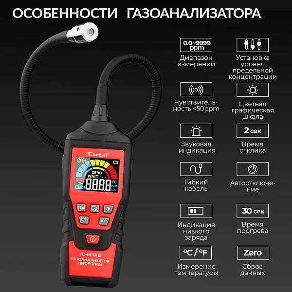 Тестер газоанализатор, цифровой ICARTOOL IC-M101B