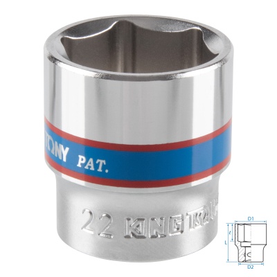 Головка торцевая стандартная шестигранная 3/8", 22 мм KING TONY 333522M