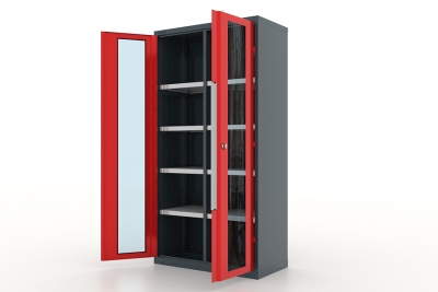 Шкаф металлический для инструмента двухсекционный, дверца со стеклом, "Premium", темно-серый - красный FERRUM 13.2082-7016/3000