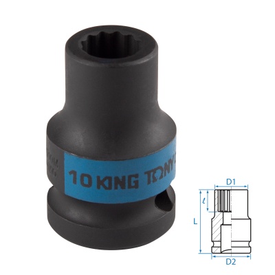 Головка торцевая ударная двенадцатигранная 1/2", 10 мм KING TONY 453010M