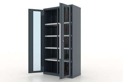 Шкаф металлический для инструмента двухсекционный, дверца со стеклом, "Premium", темно-серый FERRUM 13.2082-7016