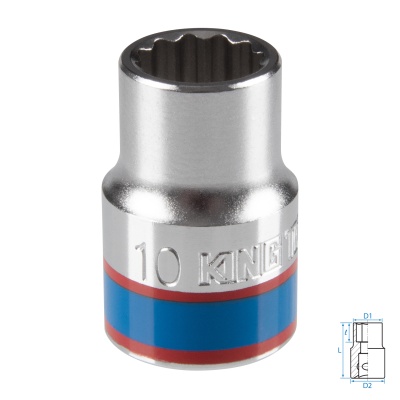 Головка торцевая стандартная двенадцатигранная 3/8", 10 мм KING TONY 333010M