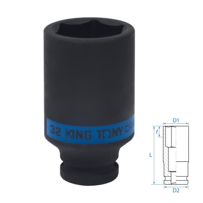 Головка торцевая ударная глубокая шестигранная 1/2", 32 мм KING TONY 443532M