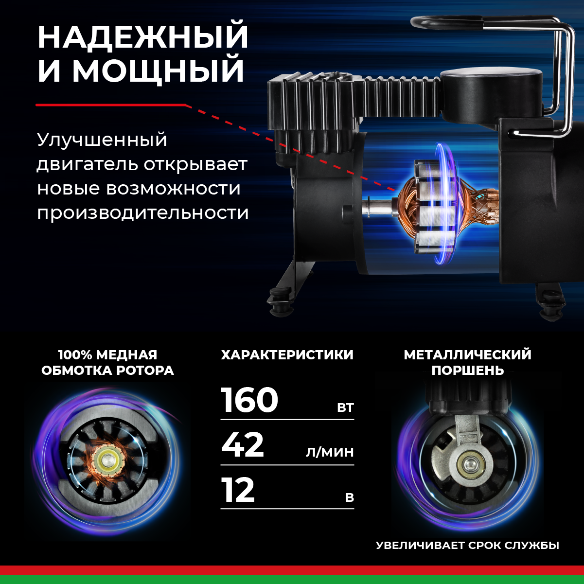 Компрессор автомобильный, портативный "ПРОФИ-40" БелАК БАК.99177