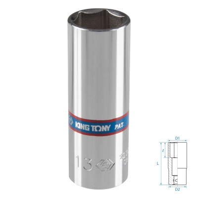Головка торцевая глубокая шестигранная 1/4", 13 мм KING TONY 223513M