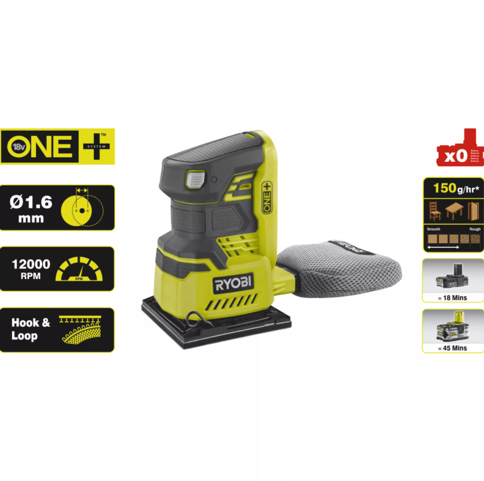 Аккумуляторная плоскошлифовальная машина ONE+,18 В, без аккумулятора и ЗУ RYOBI R18SS4-0