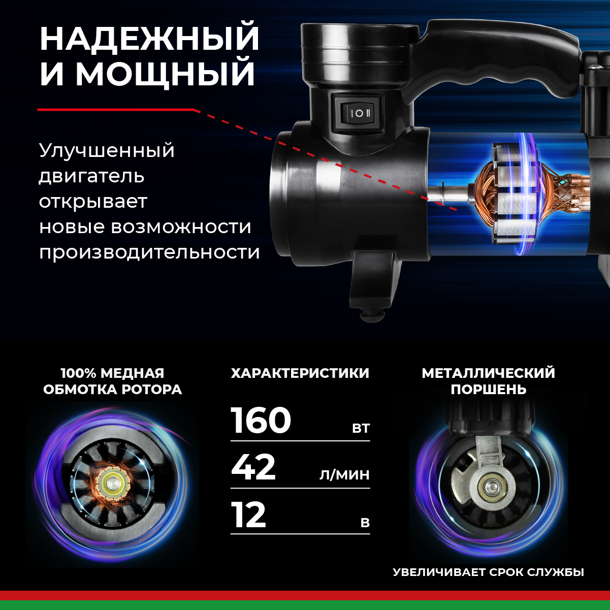 Компрессор автомобильный, портативный "ПРОФИ-45Ф" БелАК БАК.99178