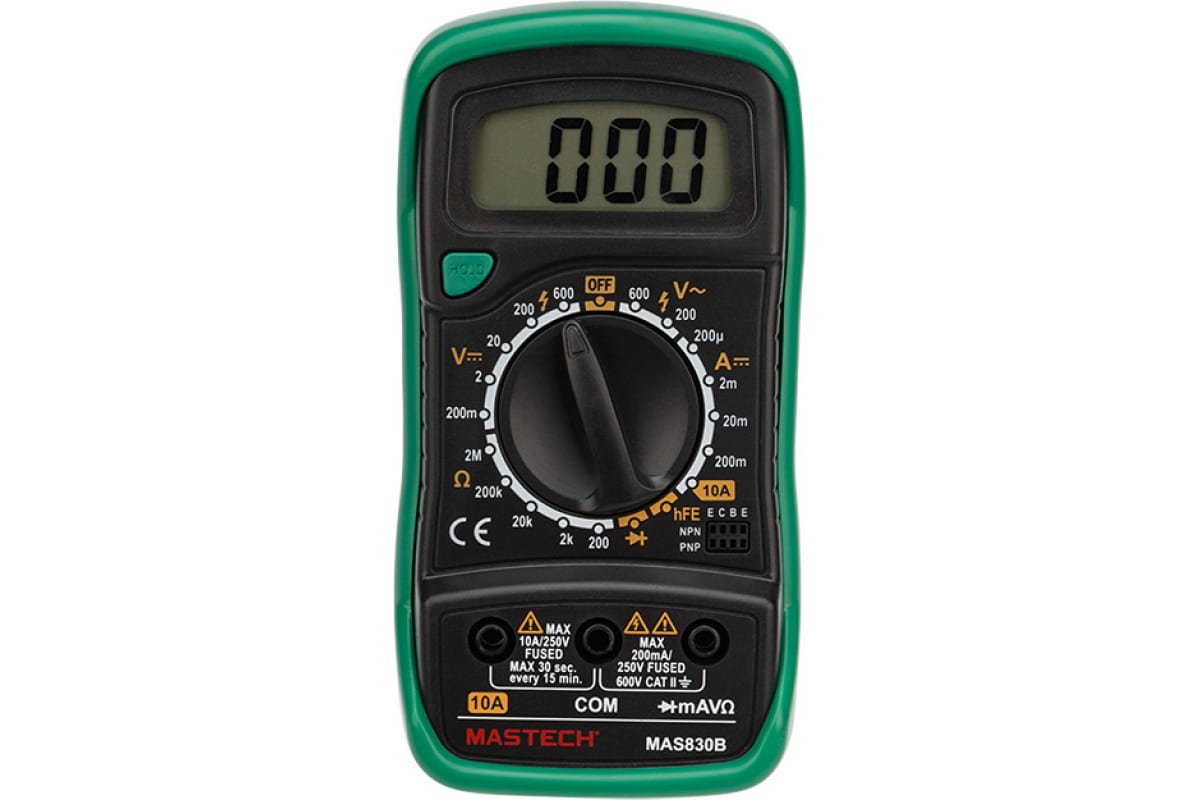 Мультиметр цифровой, обрезиненный корпус MASTECH MAS830B