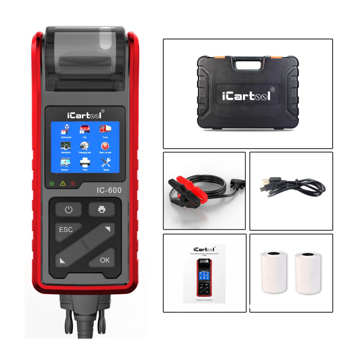 Тестер аккумулятора автомобиля, с принтером ICARTOOL IC-600