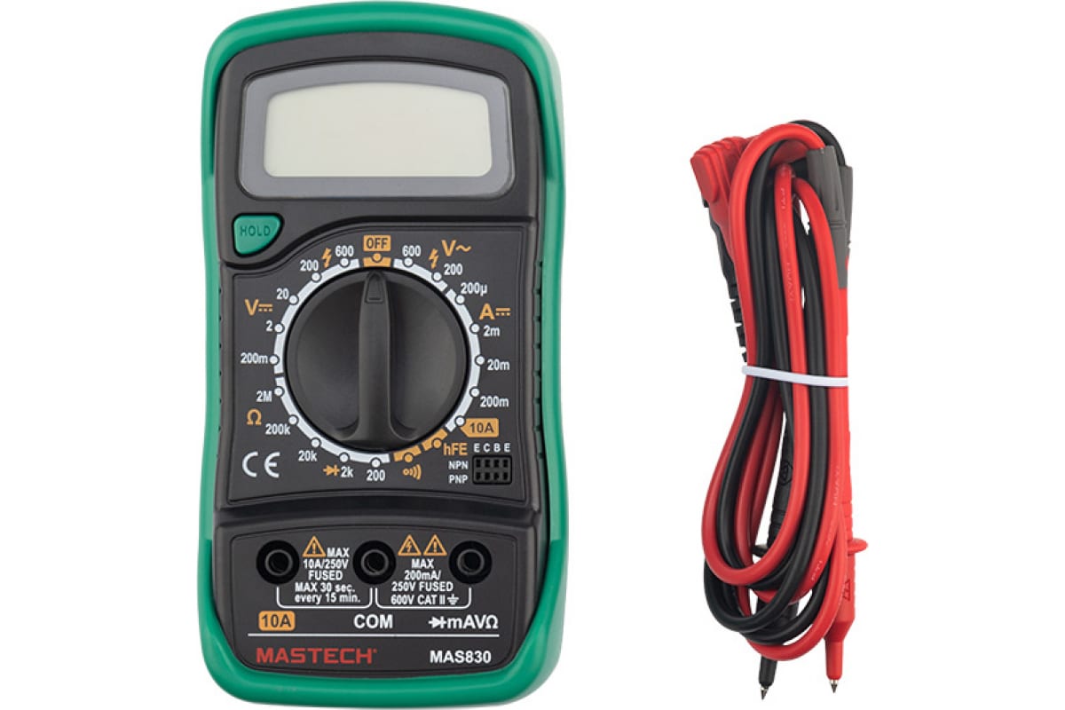 Мультиметр цифровой, обрезиненный корпус MASTECH MAS830