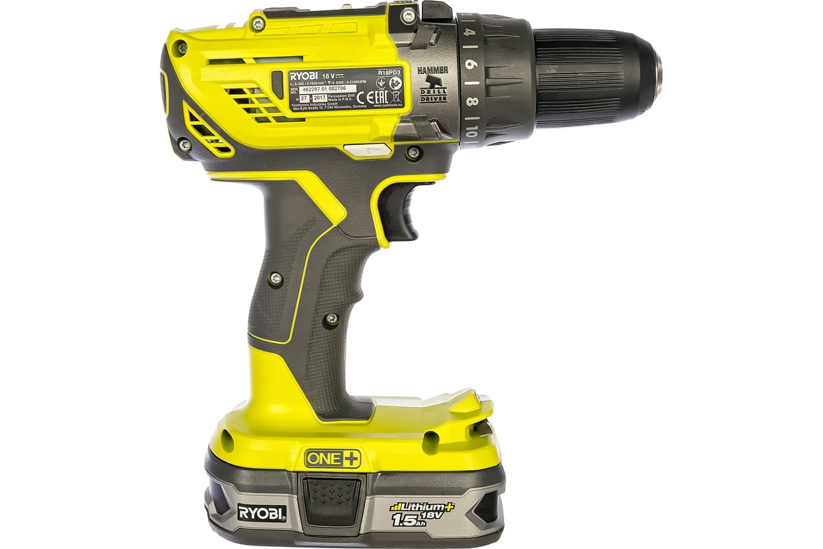 Аккумуляторная дрель-шуруповерт, ударная, ONE+,18В RYOBI R18PD3-215S