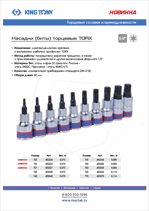 Насадки (биты) торцевые TORX