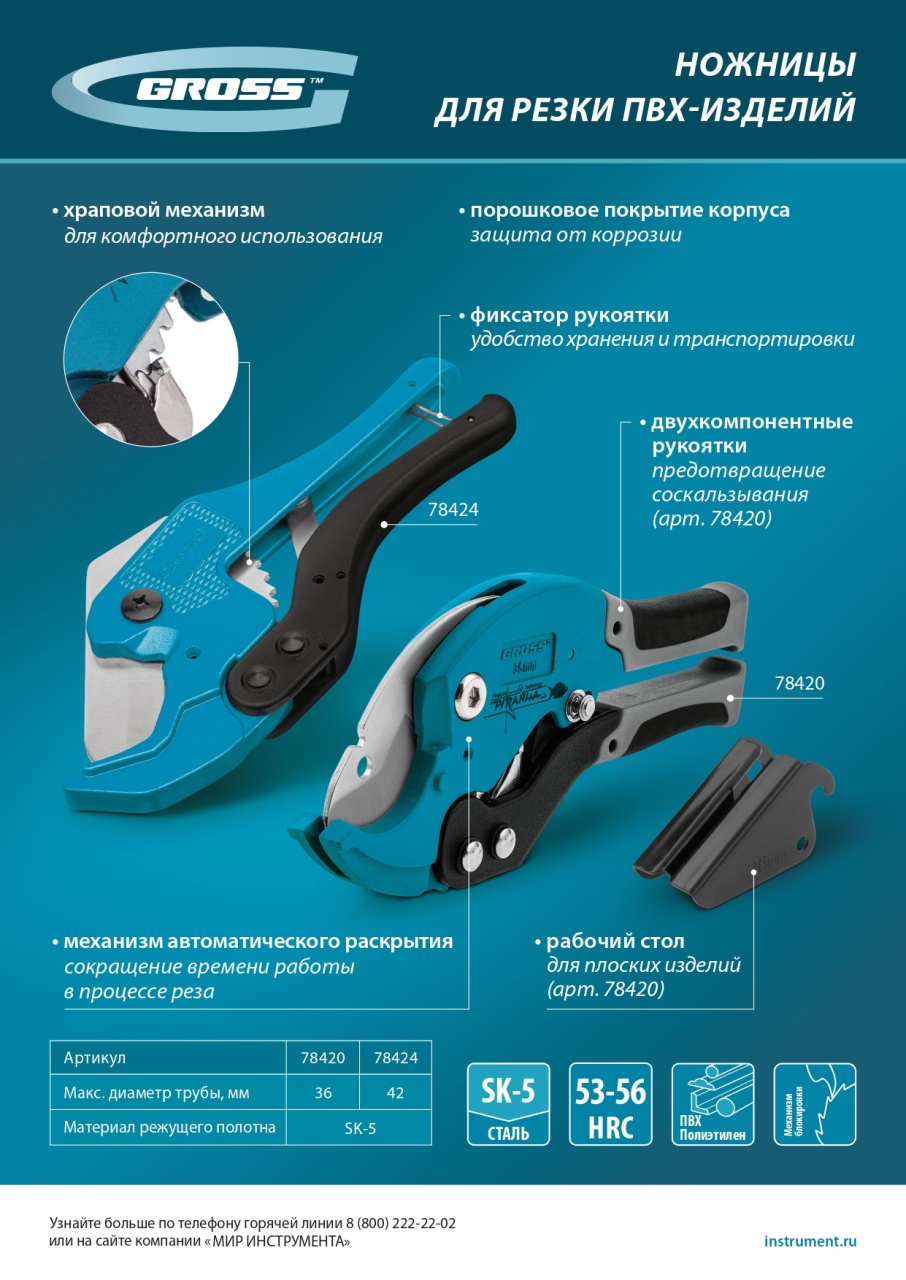 Ножницы для пластиковых труб, 42 мм GROSS 78424