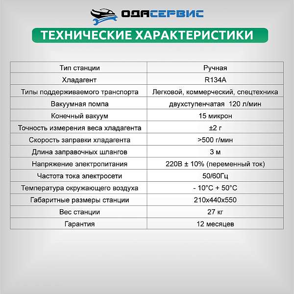 Установка ручная для заправки автомобильных кондиционеров ОДА Сервис AC-2026