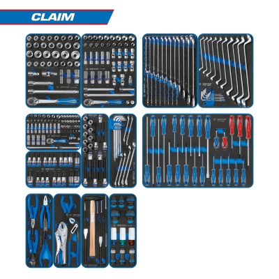 Набор инструментов 286 предметов, "CLAIM", для тележки, 13 ложементов KING TONY 934-286MRVD