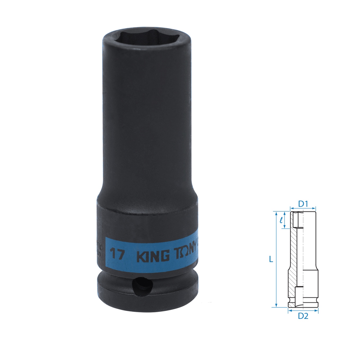 Головка торцевая ударная глубокая шестигранная 1/2", 17 мм KING TONY 443517M
