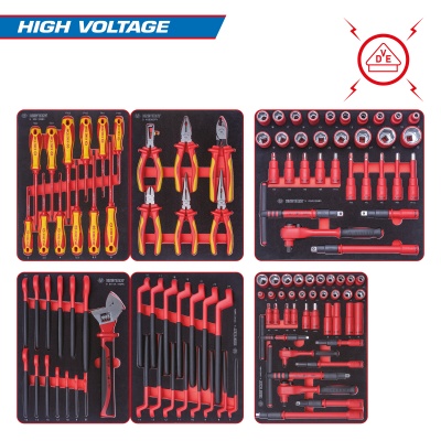Набор инструментов 117 предметов, "HIGH VOLTAGE", для тележки, 6 ложементов KING TONY 932-117VEMRVD