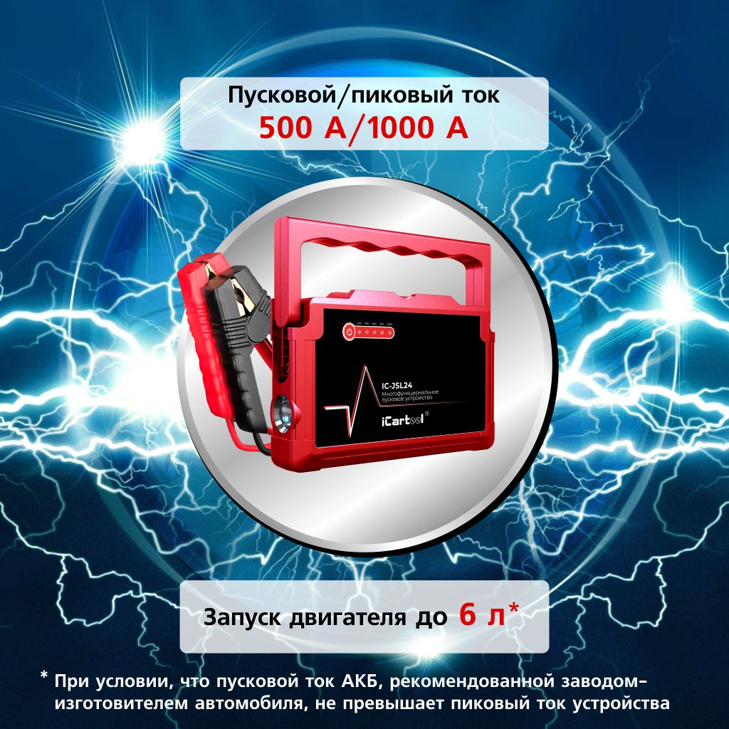Устройство пуско-зарядное, автономное, портативное, 1000 А ICARTOOL IC-JSL24