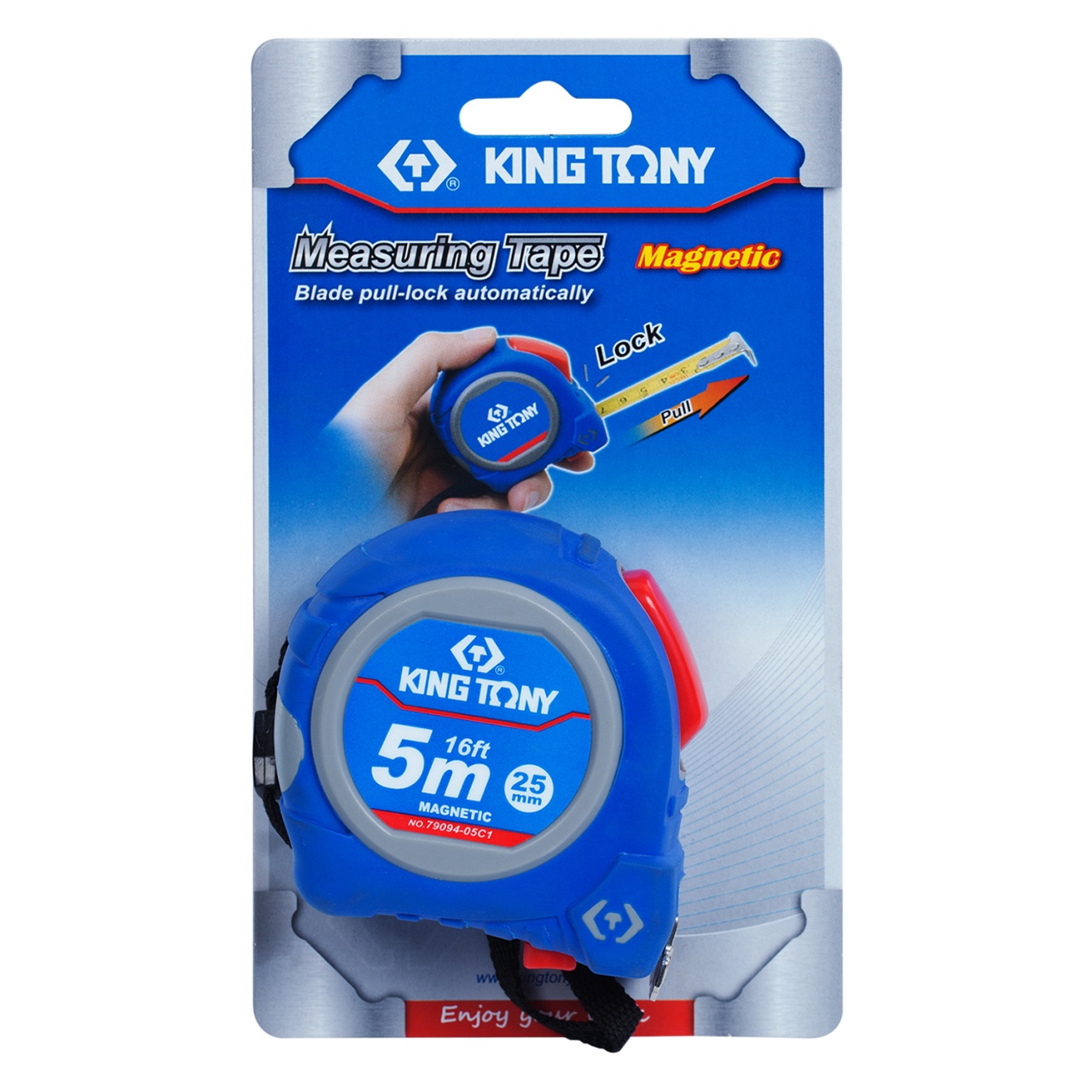 Рулетка измерительная 5 м, полотно 25 мм, магнитный крюк KING TONY 79094-05C1