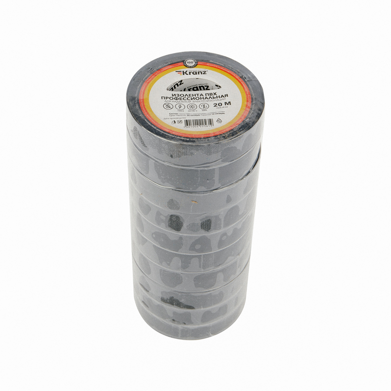 Изолента черная ПВХ, 19 мм х 20 м, профессиональная KRANZ KR-09-2806