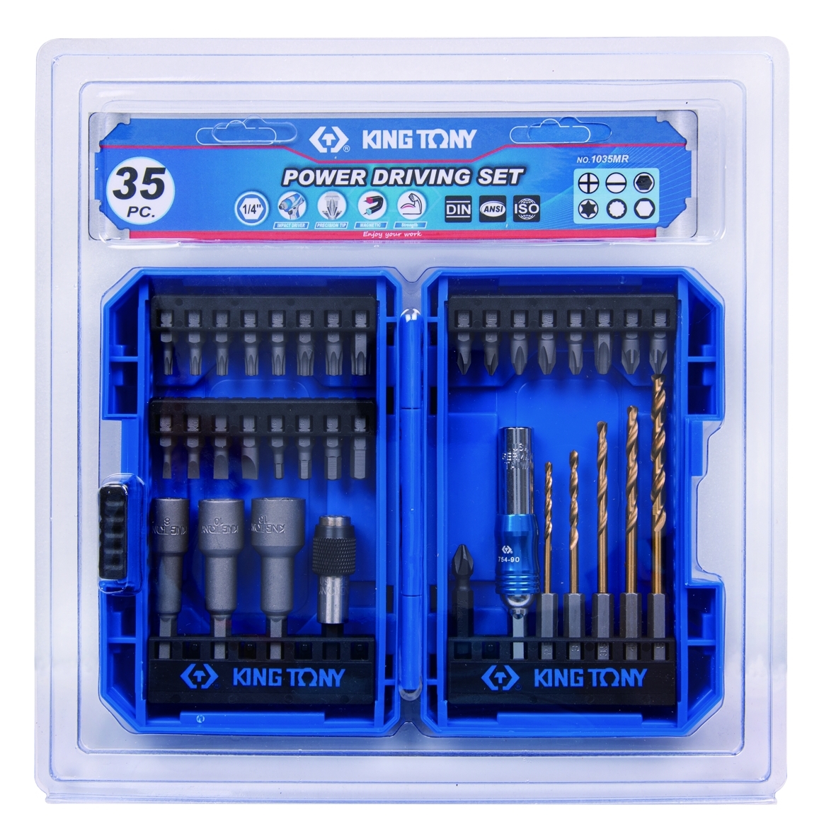 Набор вставок (бит) 1/4", PH, PZ, Hex, Torx, Slotted, сверла, 35 предметов KING TONY 1035MR